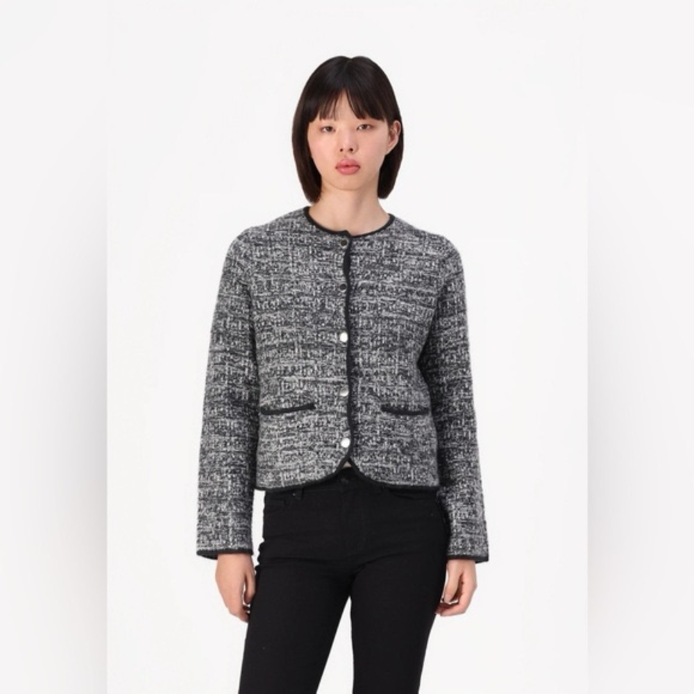 Abercrombie & Fitch Black and Gray Tweed Round-Neck Jacket